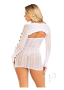 Leg Avenue Sweetheart Dress & Matching Shrug with Keyhole OS White showcasing a stylish back view and intricate lace detail.