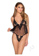 Leg Avenue Lace Trimmed Sheer Babydoll & Lace Panty Large, featuring a stylish sheer black babydoll and matching lace panty.