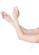 Leg Avenue Rhinestone Fishnet Opera Length Gloves OS White, elegant gloves with rhinestones for special occasions.