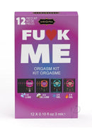 Kama Sutra FUK ME Sex-To-Go-Kit packaging featuring 12-piece orgasm kit with lubes and gels for enhanced intimacy.