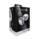 Ouch Round Gem Butt Plug Large Silver Diamond packaging showcasing sleek design and jewel-encrusted base.