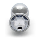 Ouch Round Gem Butt Plug Large Silver Diamond with sleek metal body and jewel-encrusted base.