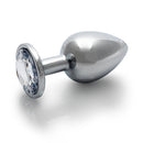 Ouch Round Gem Butt Plug Large Silver Diamond with jewel-encrusted base and smooth metal body.