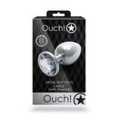 Ouch Round Gem Butt Plug Large Silver Diamond packaging with a gem-encrusted butt plug design.