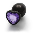 Ouch Heart Gem Butt Plug Large Gunmetal Amethyst with jewel-encrusted heart base and smooth aluminum body.