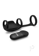 Jock Blitz Remote Vibrating Penis Sleeve Cock Ring Black with remote control and dual ring support design.