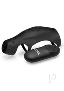 Jock Rush Vibrating Penis Sleeve Cock Ring with Remote Black with textured design and remote control.