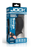 Jock Surge Remote Vibrating Penis Sleeve Cock Ring Black packaging showcasing its features and design.
