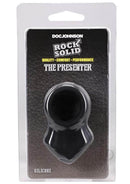 Rock Solid The Presenter Silicone C-Ring Black packaging featuring a sleek design for comfort and durability.