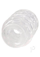 Rock Solid Ball Stretcher Multi-Ring System Clear stacked rings made from body-safe TPE material.