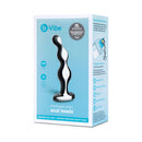 b-Vibe Stainless Steel Anal Beads packaging showcasing sleek design and high-quality stainless steel construction.