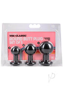 Classic Round Butt Plug Set 3 Piece Black packaging with three sizes of smooth butt plugs, designed for comfortable use.