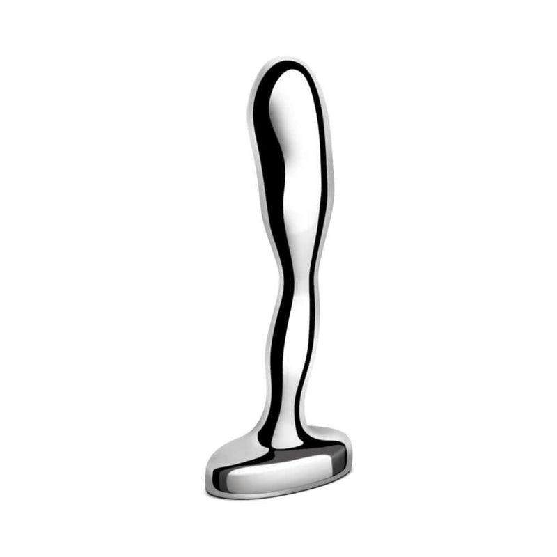 b-Vibe Stainless Steel Prostate Plug designed for P-spot stimulation with a sleek, shiny finish.