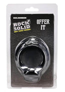 Rock Solid Offer It Silicone Cock Ring Black packaging on display with branding and product details.