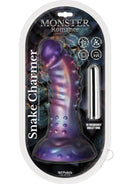 Monster Romance Snake Charmer Vibrating Dildo Multicolor in packaging with design features and bullet vibe.