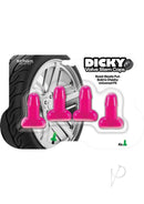 Dicky Valve Stem Caps Penis-Shaped Tire Valves Pink set of four on packaging with tire background.