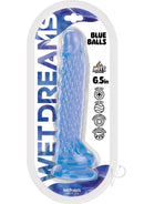 Wet Dreams Blue Balls Silicone Dildo 6.5 Inch Blue packaging with features highlighted.