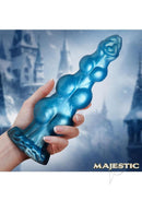 Creature Cocks Auren Wolf King 7.8 Inch Silicone Dildo Blue held in hand with icy background.