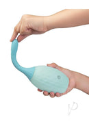 B-Vibe Silicone Flexflow Douche Blue held in hand for effective cleaning before anal play.