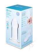 B-Vibe Advanced 8 Inch Glass Anal Dilator Clear packaging showcasing its features and luxurious glass design.