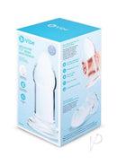 B-Vibe Advanced 7.5 Inch Glass Anal Dilator Clear packaging showcasing its features and design.