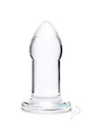 B-Vibe Advanced 7.5 Inch Glass Anal Dilator Clear displayed on a white background, showcasing its polished glass design.