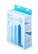 B-Vibe Silicone Anal Training Dilator Set Blue packaging featuring graduated plugs for anal training.