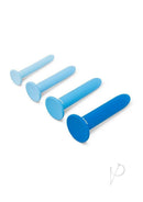B-Vibe Silicone Anal Training Dilator Set Blue featuring four graduated silicone plugs in varying sizes.