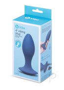 B-Vibe 4 Inch Rechargeable Silicone Vibing Plug Purple packaging with product details and features.