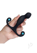 B-Vibe P-Spot Vortex Flex Silicone Prostate Massager Black held in hand showcasing its ergonomic design.