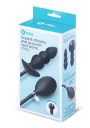 B-Vibe Beaded Inflatable Silicone Anal Plug Black with hand pump for adjustable fullness and gentle texture.