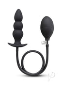 B-Vibe Beaded Inflatable Silicone Anal Plug Black with adjustable fullness and beaded texture for anal pleasure.