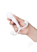 B-Vibe P-Spot Slim X Prostate Massager White being held in hand for focused prostate stimulation.