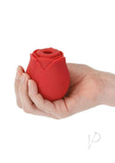 M`Lady Rose Silicone Clitoral Suction Stimulator Red held in a hand, showcasing its elegant rose design.
