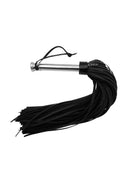 Leather Flogger With Steel Handle featuring supple leather falls and a polished steel handle, elegant design.