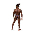 Male Power Sheer Prints Sheer Thong Spatter S/M worn by a model from the back showcasing the vibrant design.