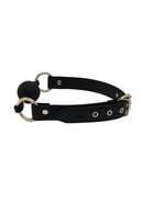 Leather Ball Gag With Gold Accessories featuring a black leather strap and gold-tone hardware.