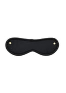 Leather Blindfold With Gold Accessories featuring a sleek black design and polished gold-tone hardware.