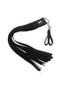 Leather Two Finger Flogger Black featuring flexible leather strands and ergonomic grip for enhanced handling.
