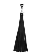 Leather Two Finger Flogger Black with sleek black leather strands and ergonomic grip for comfortable handling.