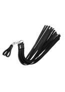 Leather Two Finger Flogger Black with sleek black leather strands and ergonomic grip for enhanced control.