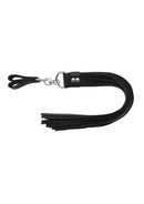 Leather Two Finger Flogger Black showcasing its sleek leather design and ergonomic grip for enhanced control.