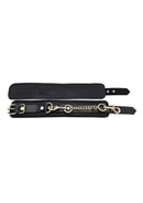Leather Ankle Cuff With Gold Accessories showing black leather design and gold-tone hardware.