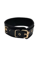 Leather Plain Collar with Gold Accessories featuring polished gold-tone hardware and removable O-ring accent.