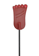 Rouge Foot Leather Riding Crop Red Black with foot-shaped paddle tip, showcasing durable craftsmanship and bold design.