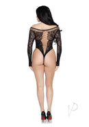 Leg Avenue Net & Lace Crotchless Teddy OS Black showcased from the back, highlighting intricate lace and net design.