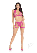 Leg Avenue Deep-V Lace Bra Top & Panty with Garters OS Magenta displayed on a model in a stylish pose.