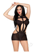 Leg Avenue Opaque Mini Dress & Halter Teddy OS Black features a cut-out mini dress and halter teddy ensemble in black.