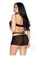 Leg Avenue Opaque Mini Dress & Halter Teddy OS Black worn by model, showcasing the back view with fishnet details.