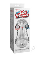PDX Wet Pussies Flip-A-Pussy Over Self-Lubricating Stroker packaging showing dual-ended design and features.